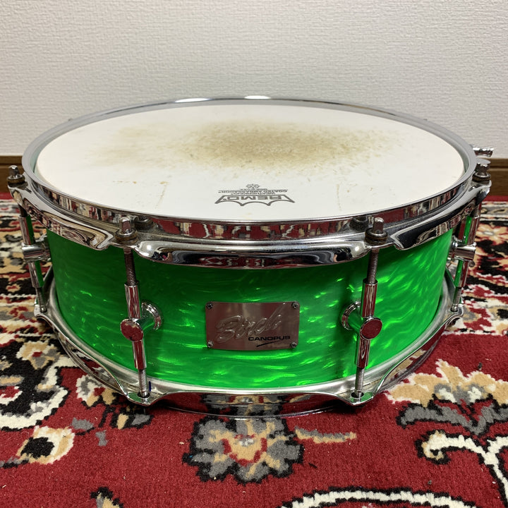 Canopus Birch BR-1455 14x5.5 Birch Snare Drum Green Ripple Wrap MIJ
