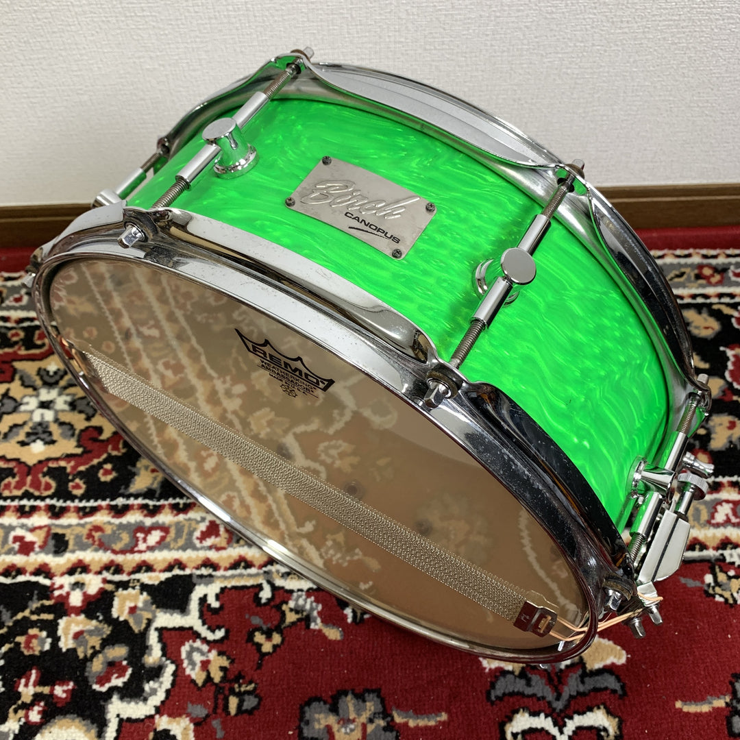 Canopus Birch BR-1455 14x5.5 Birch Snare Drum Green Ripple Wrap MIJ