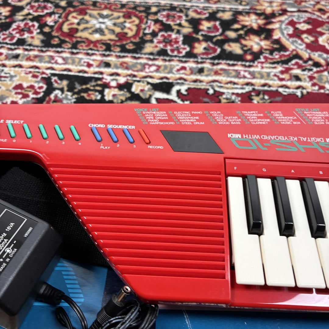 1987 Yamaha SHS-10R Red Keytar FM Digital Keyboard MIDI MIJ w/ Box &amp; Strap