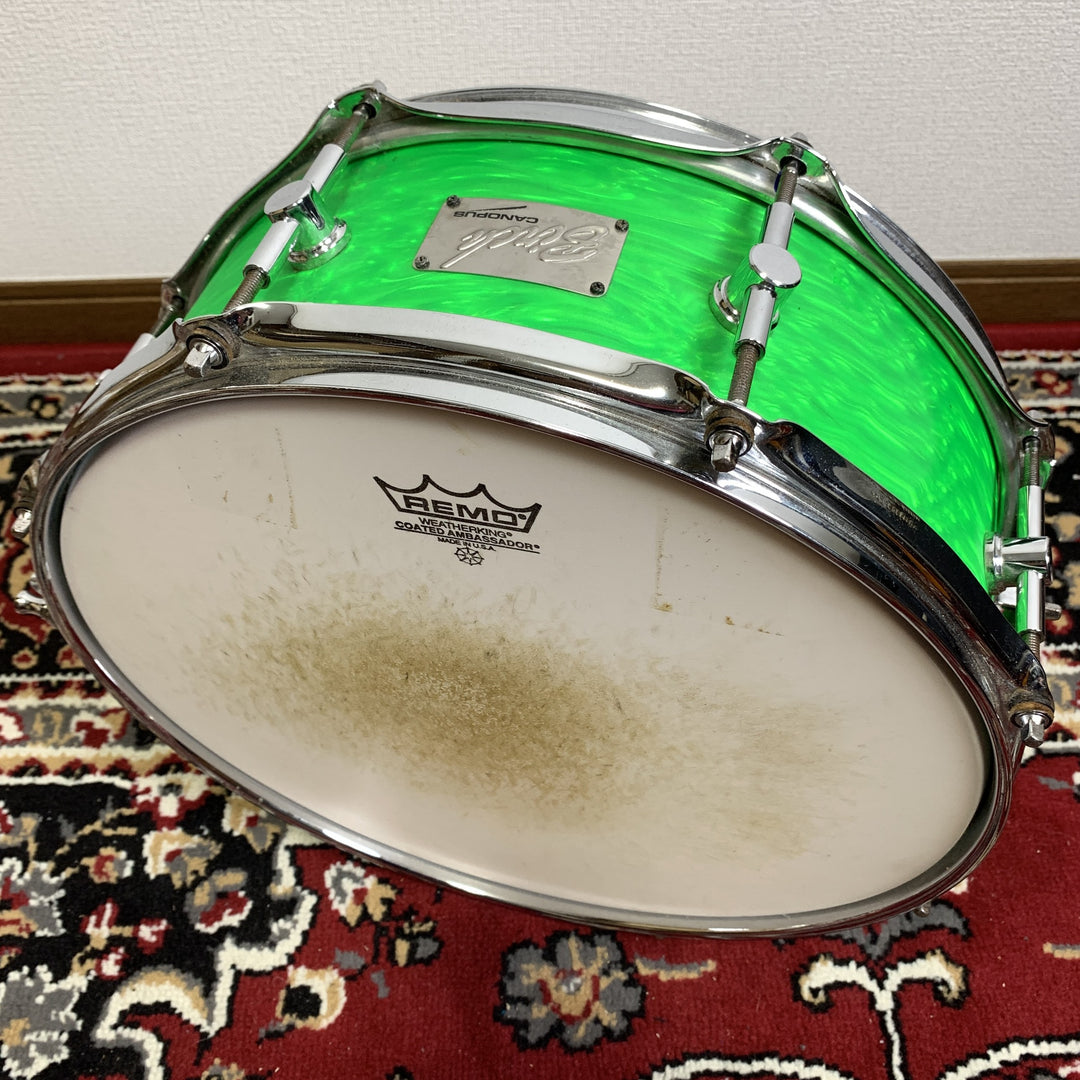 Canopus Birch BR-1455 14x5.5 Birch Snare Drum Green Ripple Wrap MIJ